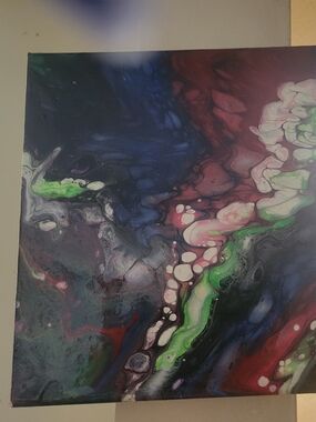 Abstract Fluid Art Canvas in Green, Blue, Pink by